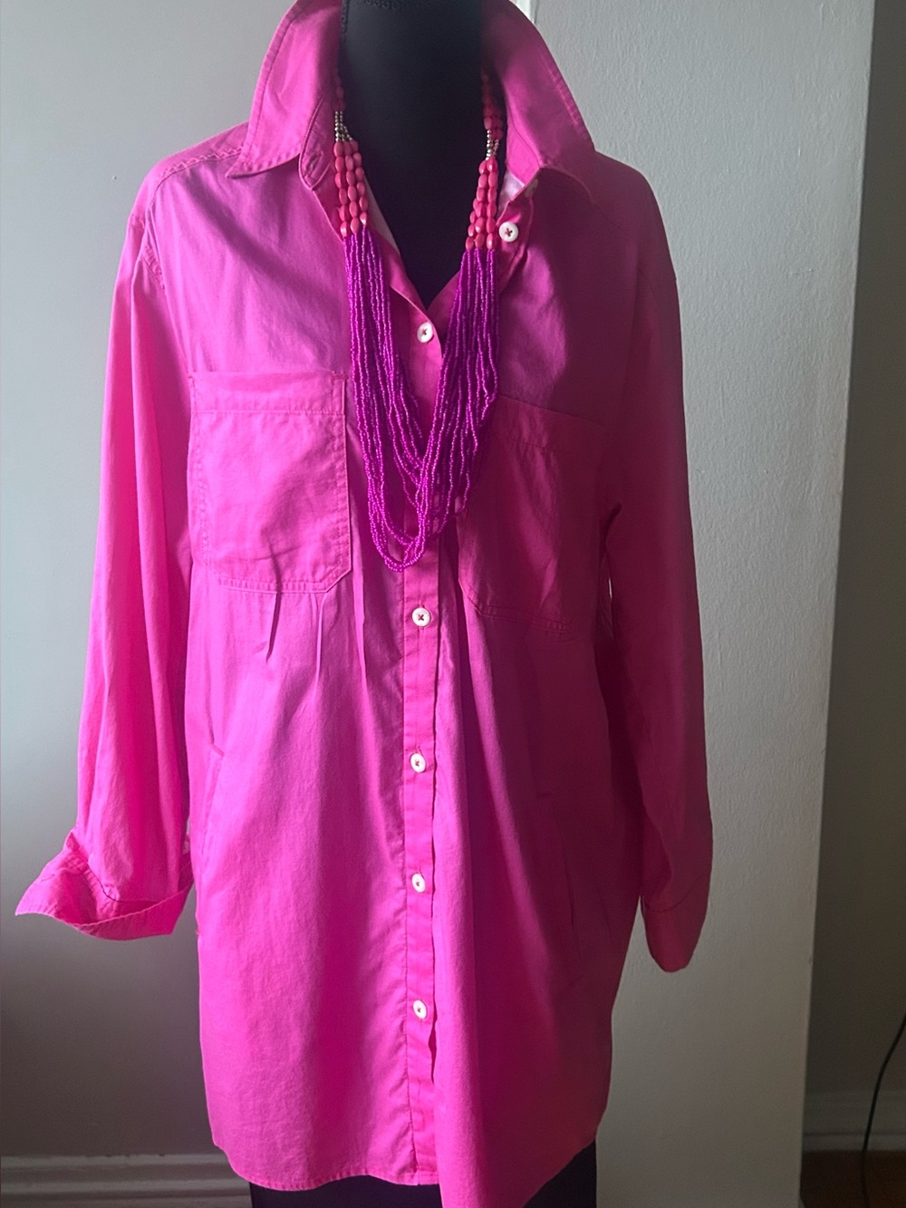 Rebecca Minkoff Hot Pink Button-Front Shirt Mini Dress